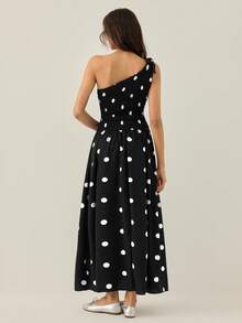 Gaivellea 女士优雅蝴蝶结装饰修身A字中长连衣裙 - 黑與白 - 查看 2