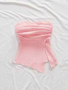 Firerie Women's Elegant Romantic Fashionable Commuting Sexy Elegant Style Yellow Pleated Tube Top, Suitable For Party, Beach Vacation, Back To School, Romantic Date, Wedding Season, Birthday, Easter, Spring/Summer - Baby Pink - View 4