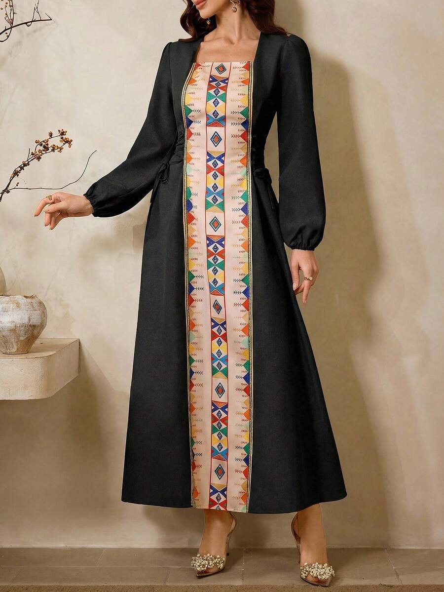 Al Najma Đầm maxi Thổ Nhĩ Kỳ thanh lịch dành cho nữ, kiểu dáng truyền thống Ả Rập, mẫu mới mùa Xuân/Hè. - màu đen - Xem 1