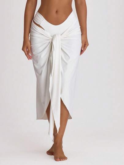 Musera Resort Maxi Tie Side Sarong Cover Up Swim Vacation Holiday Summer Travel Beachwear Basics Hen Do Wedding Bridal Bachelorette Solid Colour Resort Core