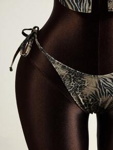 Zestiva Women's 2pcs Sexy Leopard Print Random Pattern V-Neck Spaghetti Strap Tie Camisole & Bikini Set, Summer - Multicolor - View 6