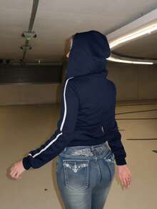 Turnttoni Áo khoác hoodie phong cách Mỹ cổ điển có khóa kéo dành cho nữ, tốt nghiệp, giáo viên, áo chui đầu trở lại trường mùa thu - Màu xanh hải quân - Xem 2