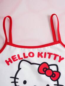 HELLO KITTY AND FRIENDS | SHEIN 女童撞色滚边细肩带休闲无袖可爱印花吊带衫 - 白色 - 查看 11