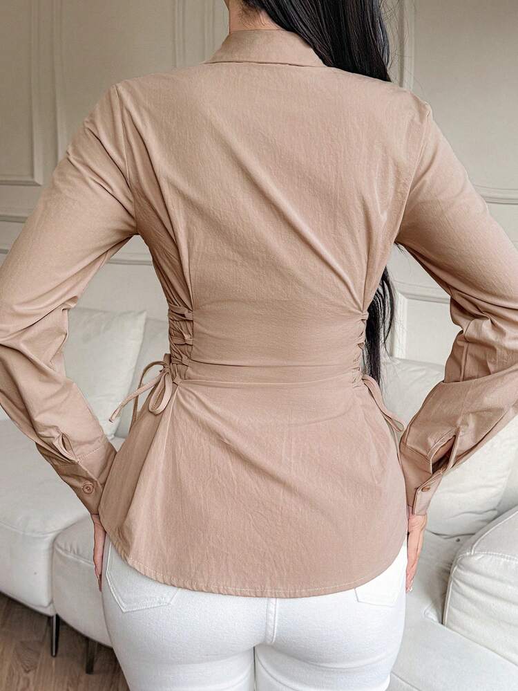 Women's Cotton Cinched Waist Wrap Shirt