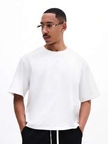 SUMWON Áo thun nam dáng rộng cổ tròn tay ngắn in hình tour diễn thế giới của International Studios, kiểu dáng thường ngày mùa hè. - trắng - Xem 2