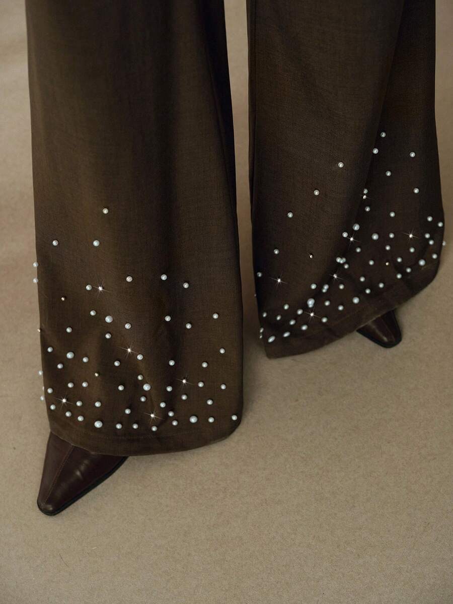 Aveloria Modichic Women's Modern Party, Casual Commute, Relaxed Straight Leg Flare Pants, Suit Trousers - Coffee Brown - View 1