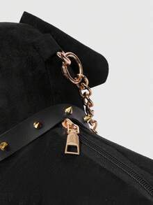 ROMWE Grunge Punk Fashion Personalized Rivet Belt Puppy Bag Chain Slash Shoulder Cute Women's Bag - Black - View 4