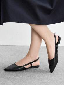 CUCCOO BIZCHIC Nuevos zapatos planos de tacón con bordado negro, zapatos planos de punta puntiaguda y sin talón de moda para mujer - Negro - Ver 3