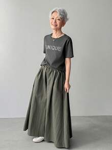 FRIFUL 女士纯灰色字母印花水钻装饰宽松休闲百搭棉质T恤 - 灰色 - 查看 6