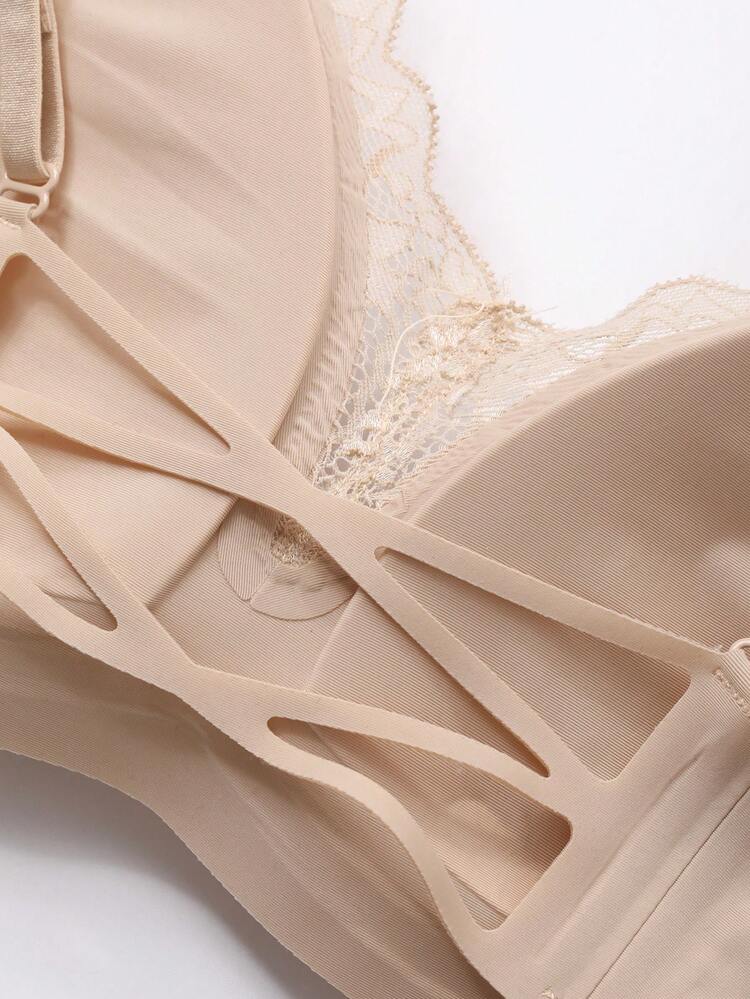 Lace Patchwork Adjustable Strap Padded Bra, Suitable For Spring And Summer, Women's Lingerie