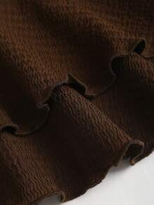 Sweetra 新款优雅通勤休闲荷叶边下摆无肩带显腰身浪漫喇叭裙摆度假约会派对迷你连衣裙，春夏款 - 棕色 - 查看 6