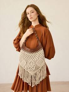 MOTF 时尚度假编织手提袋 - 米色 - 查看 7