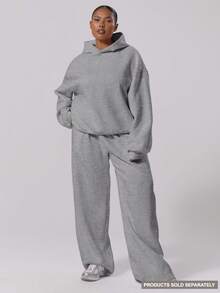 MUSERA Plus Straight Leg Elasticated Waist Joggers , Winter, , Cute, Everyday, Casual, Coffee Club Curve Spring - Light Grey - View 1