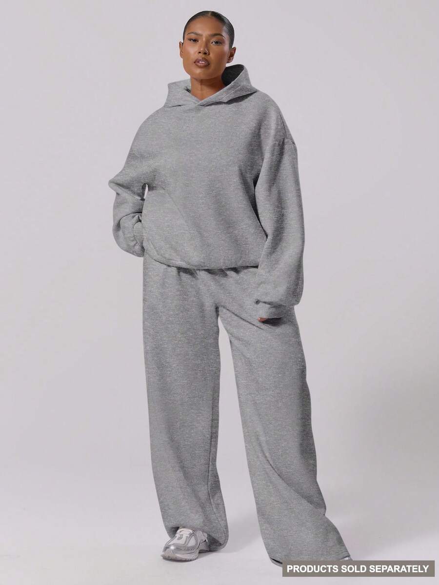 MUSERA Plus Straight Leg Elasticated Waist Joggers , Winter, , Cute, Everyday, Casual, Coffee Club Curve Spring - Light Grey - View 1