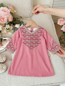 SHEIN Newborn Baby Girl Cute Floral Print Loose Long Sleeve Dress,Kids - Pink - View 6