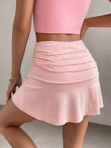 SHEIN x Carly Lawrence SHEIN EZwear Gonna bianca con balze e arricciature, adatta per la primavera - Rosa corallo - Visualizzare 2