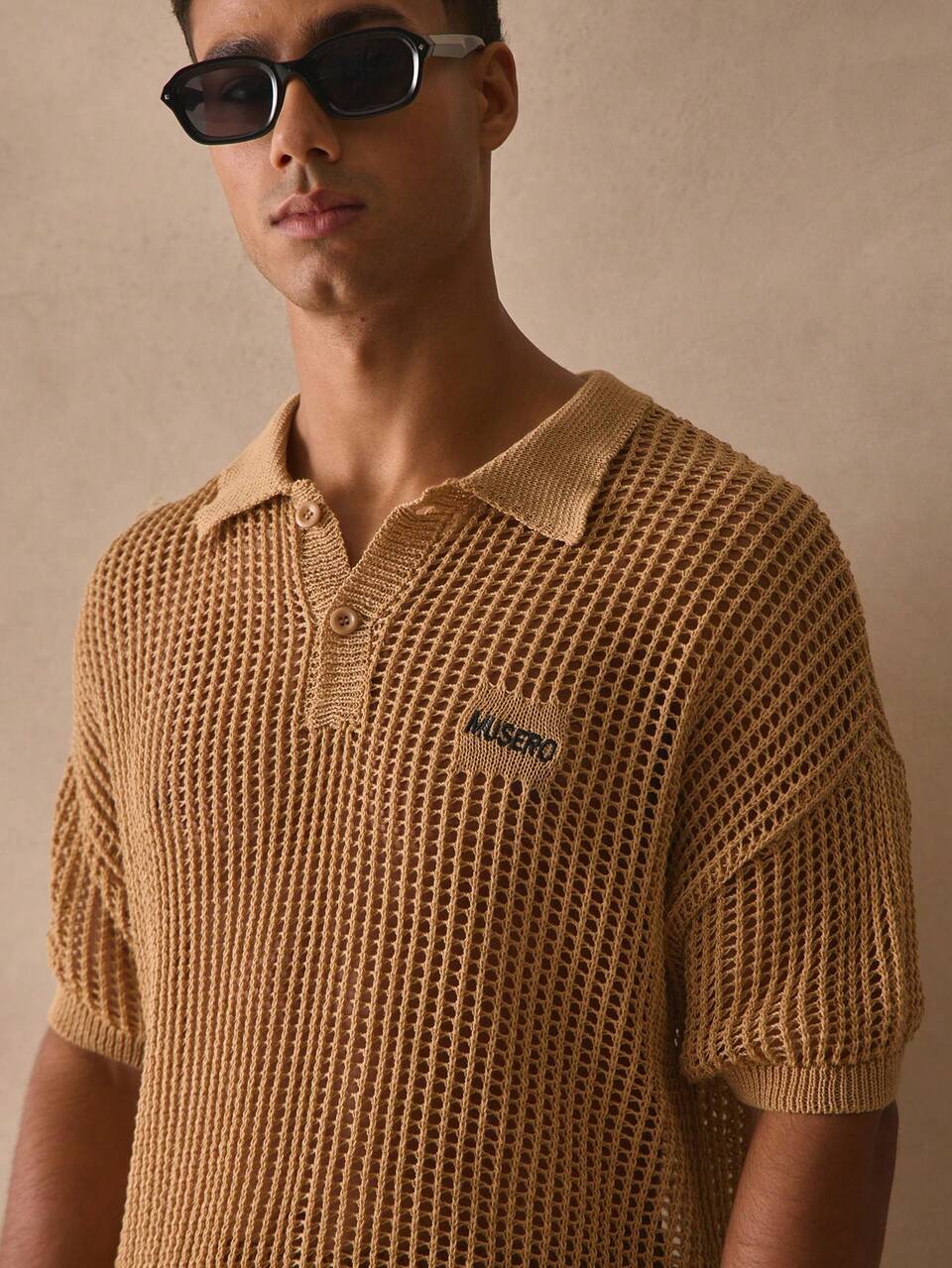 Open Gauge Knit Short Sleeve Oversized Dropped Shoulder Top Collared Button Up Placket Polo Style Shirt Spring Summer Essentials