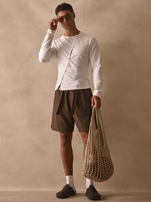 Musero 长袖修身圆领不对称纽扣细节，春夏必备单品 - 白色 - 查看 5