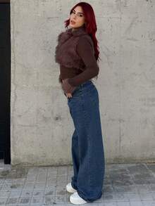 Bearsaez 时尚街头风格女士仿皮毛拉链长袖夹克 - 棕色 - 查看 3