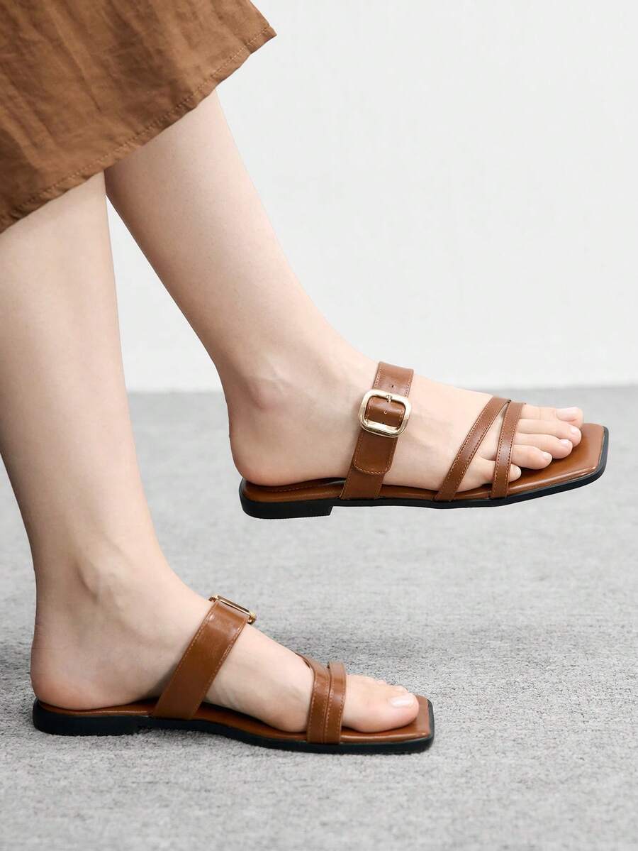 CUCCOO BIZCHIC Simple And Versatile Temperament Comfortable Fashion Generous Commuter Vacation Beach Flat Sandals - Mocha Brown - View 1