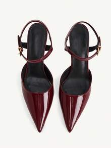 CUCCOO CHICEST 7.2cm Pointed Toe Buckle Strap Pumps, Glossy Leather High Heels, Commuting Style, Multiple Colors, Suitable For Daily Wear And Dates Elegant Shoes Wedding Shoes Summer Shoes Bride Shoes - Burgundy - View 9