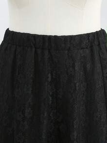 Modelyn 蕾丝撞色网纱弹力腰摆长裙，黑色，优雅女士风格，修身大码，春秋季 - 黑色 - 查看 5