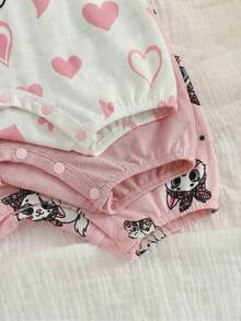 SHEIN 3件套新生女宝宝可爱卡通图案针织连体衣套装，夏季 - 彩色 - 查看 6