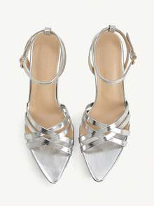 CUCCOO CHICEST Classic Simple Fashion Sexy High Heel Sandals Strap Combination Banquet Party Prom High Heel Sandals - Silver - View 4