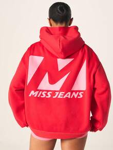 MISSGUIDED 红色超大款套头连帽衫，带中央口袋和抽绳，适合女士冬季休闲街头服饰 - 紅色 - 查看 2