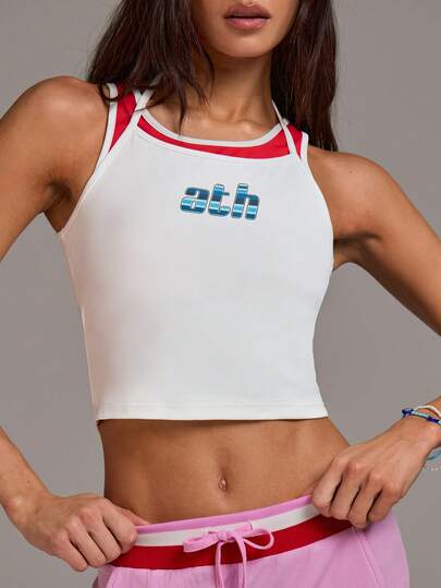 Athîral 女士字母印花拼接上衣和抽绳腰长裤休闲运动套装