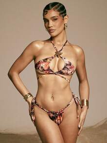 Hauture Women's Tropical Print String Bikini Top - Multicolor - View 1