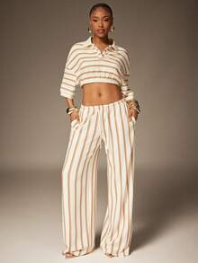 Denimoi 针织直筒套脚裤度假装伊比沙岛休闲服欧洲夏季 - 米色 - 查看 1