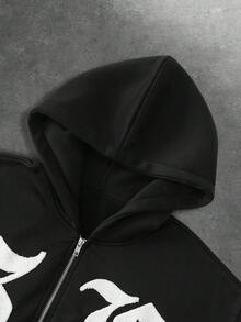 PAVTROS 男士休闲字母刺绣连帽衫 - 黑色 - 查看 4