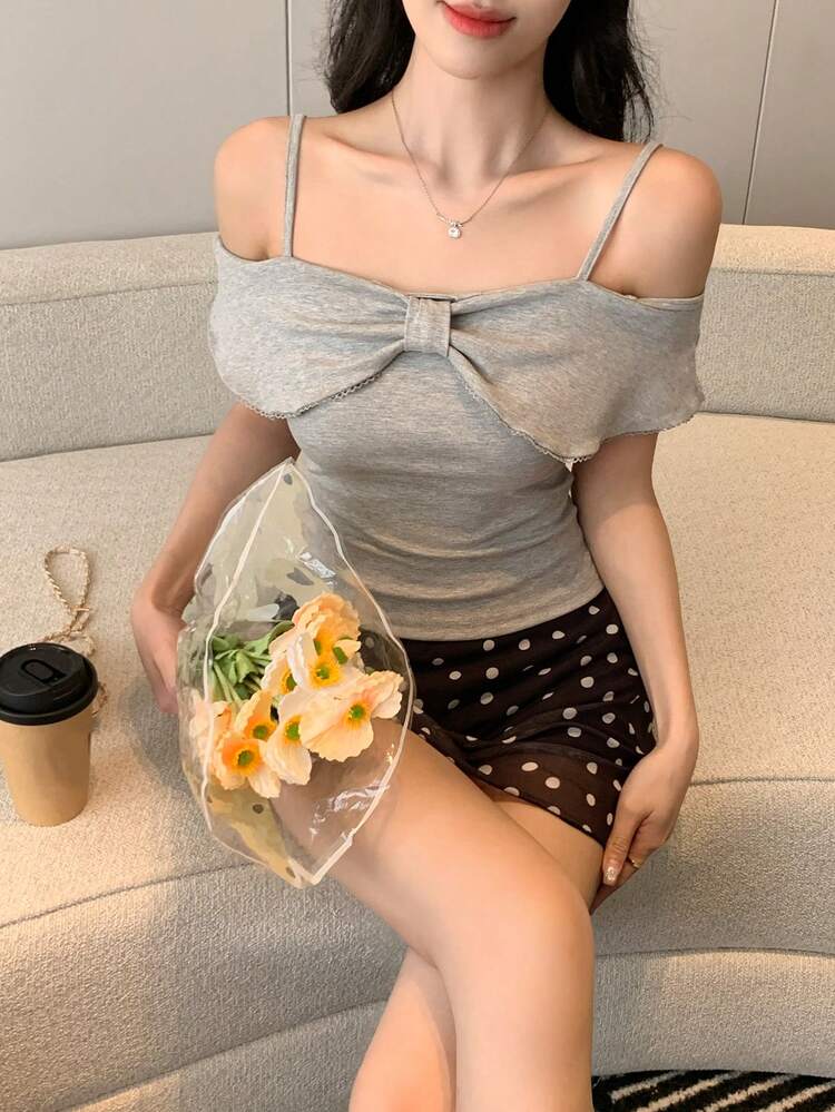 Women's Bow Tie Off-Shoulder Loose T-Shirt, Fresh And Chic Summer