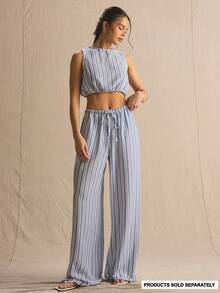 MUSERA Stripe Drawstring Wide Leg Co-Ord Trousers Only Spring Summer Cosy Cute Daily Girly Vacation Sunlight Social - Blue and White - View 5