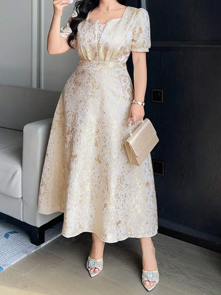 Dazy Plus Plus Size Women's Elegant Floral Petal Sleeve Cinched Waist Party Dress, Summer Sundress