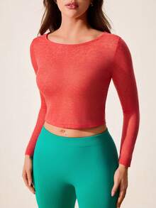 Core Rhythm Women's Fashion Casual Elegant Fitness Running Outdoor Sexy Backless Design Long Sleeve Yoga Sports Top Women's See Through Long Sleeve Activewear Tops Open Back Gym Tops Gym Shirt Open Back Workout Shirt Gym Shirt Women Long Sleeve Blouse Gym Open Back Active Top Open Back Yoga Shirts Long Sleeve Gym Tops For Women Yoga Long Sleeve Top Gym Cover Up Top Women Active Wear Workout Tops Women Women's Tops For Summer Gym Outfit For Women Top Long Sleeve Workout Top - Red - View 5