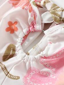 GlowEve 女士热带花卉鹦鹉印花露背蝴蝶结腰身A字型沙滩度假优雅迷人休闲音乐节通勤性感时尚约会法式街头复古百搭春夏无袖长款连衣裙，浅粉色，多种颜色可选，新品上市 - 彩色 - 查看 7