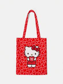 HELLO KITTY AND FRIENDS | SHEIN 一款时尚卡通可爱刺绣帆布包 - 紅色 - 查看 5