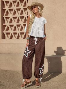 Wildy 波西米亚风休闲美式西部复古刺绣做旧女式日常基本款长裤，带口袋，适合春夏通勤 - 彩色 - 查看 8