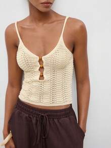 Maija Top de camisola de punto de unicolor tropical casual para mujer, atuendos de festival de verano para mujer, ropa de mujer, vacaciones en la playa, campo - Albaricoque - Ver 2