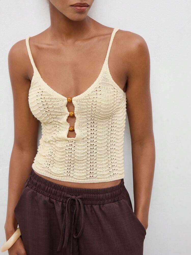 SHEIN Maija Women's Casual Solid Color Camisole Knit Top, Summer Festival Outfits For Women Festa Junina Sao Joao Women's Clothing Beach Dress Country