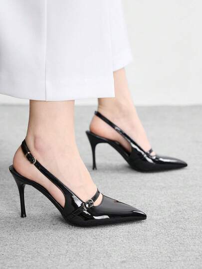 CUCCOO BIZCHIC Women Shoes New French Sexy Closed Toe Black Fashion Low Vamp Thin High Heel Slingback High Heels Party Dating Simple Commuter Women's High Heel Shoes