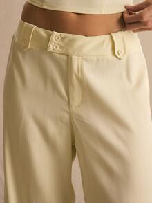 MUSERA Fitted Flared Pocket Detail Low Rise Flared Co-Ord Trousers Only Spring Summer Cosy Cute Daily Girly Vacation Spring Outfit Casual Easter Casa De Muse - Light Yellow - View 4