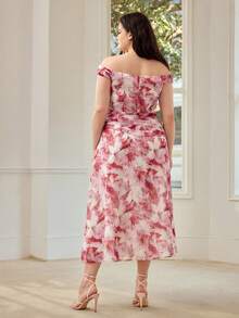 MOTF PREMIUM VESTIDO DE MUJER TALLA GRANDE CON ESTAMPADO FLORAL Y VOLANTE EN EL BAJO - Multicolor - View 3