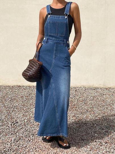 DAZY 女士休闲水洗牛仔背带裙