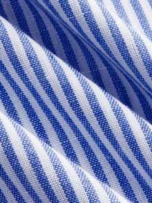 SHEIN EZwear 女士休闲条纹高腰宽松阔腿裤，条纹裤，抽绳裤，阔腿夏季裤，格纹裤，泳衣罩衫裤，女士夏季穿搭，女士春季穿搭，情人节，圣帕特里克节，复活节，女士海滩度假穿搭，外出穿搭，蓝色条纹裤 - 寶藍色 - 查看 3