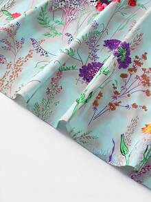 Trelyra 女士印花腰部A字连衣裙，配蝴蝶结肩带，优雅百搭，适合度假和日常穿着 - 綠色 - 查看 4