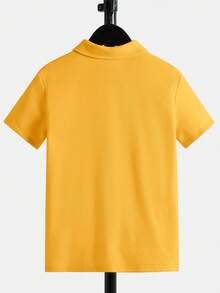 SHEIN Tween Boy Solid Color Casual Versatile Daily Wear Short Sleeve Polo Shirt,Kids - Yellow - View 2