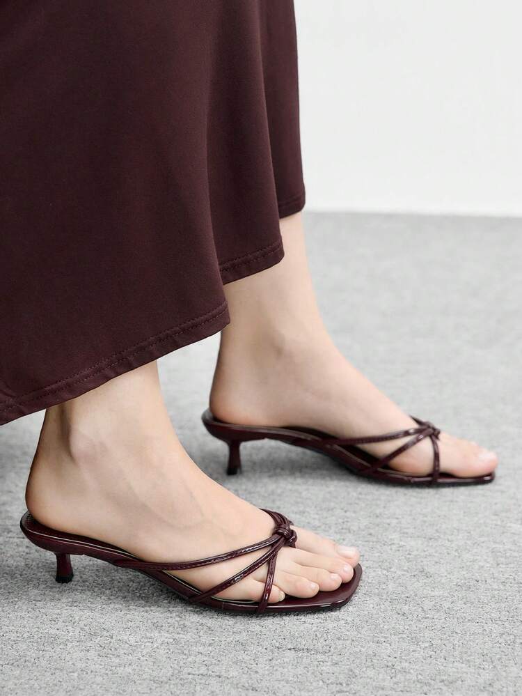 CUCCOO BIZCHIC Women Shoes Spring And Summer New Burgundy Thin Strips Women's High Heel Sandals Slippers Simple, Fashion And Comfort Versatile Commuter Sexy Women's Sandals Women's Shoes Summer Shoes